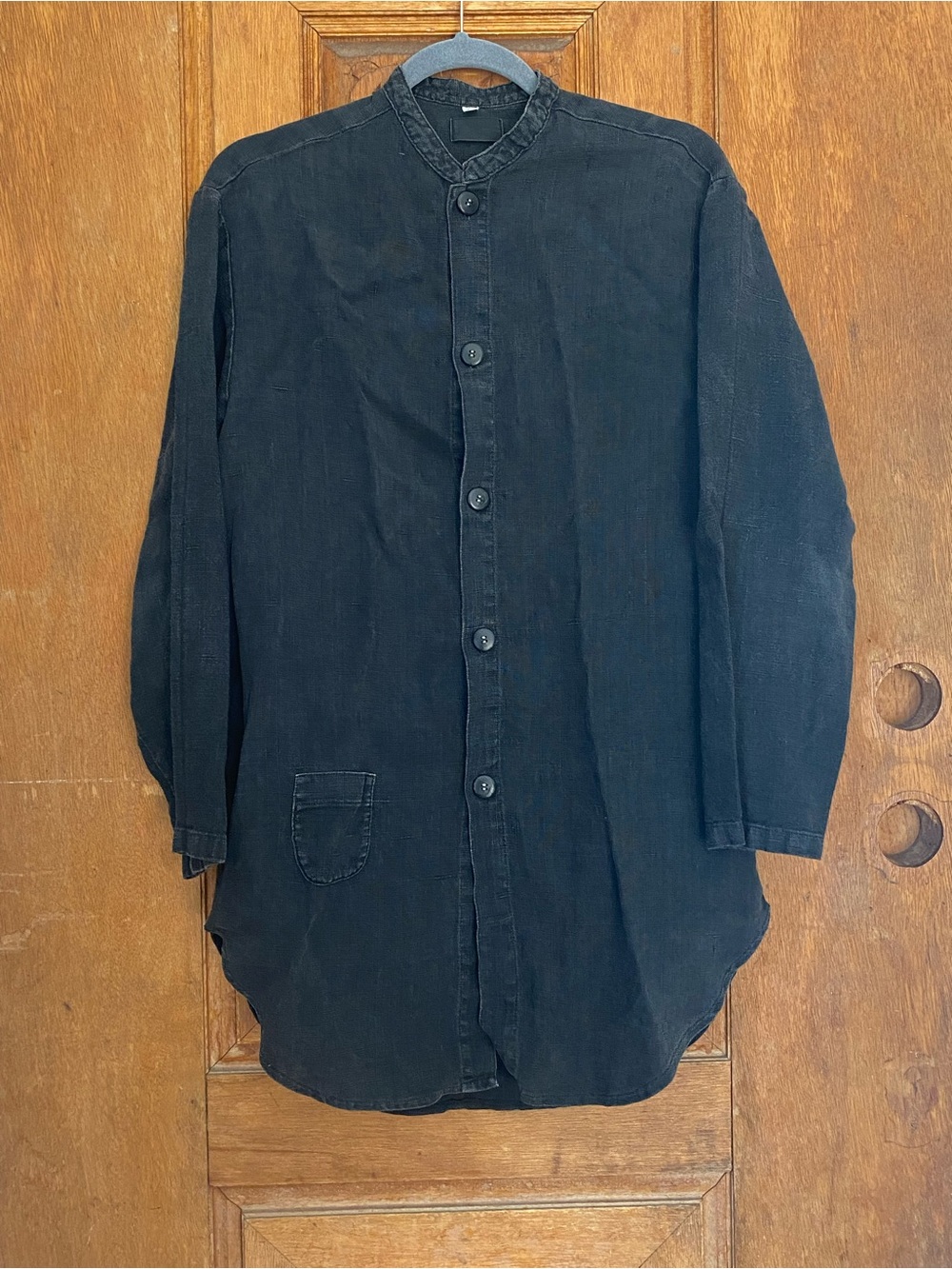 Linen washed Black Long Button-Up Jacket shirt medium